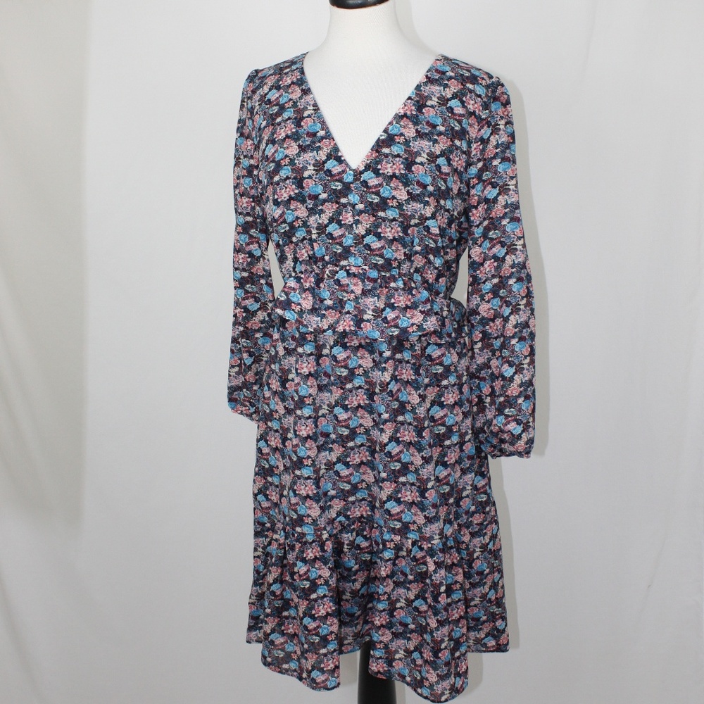NEW J Crew Floral Dress Navy V Neck Sz. 8